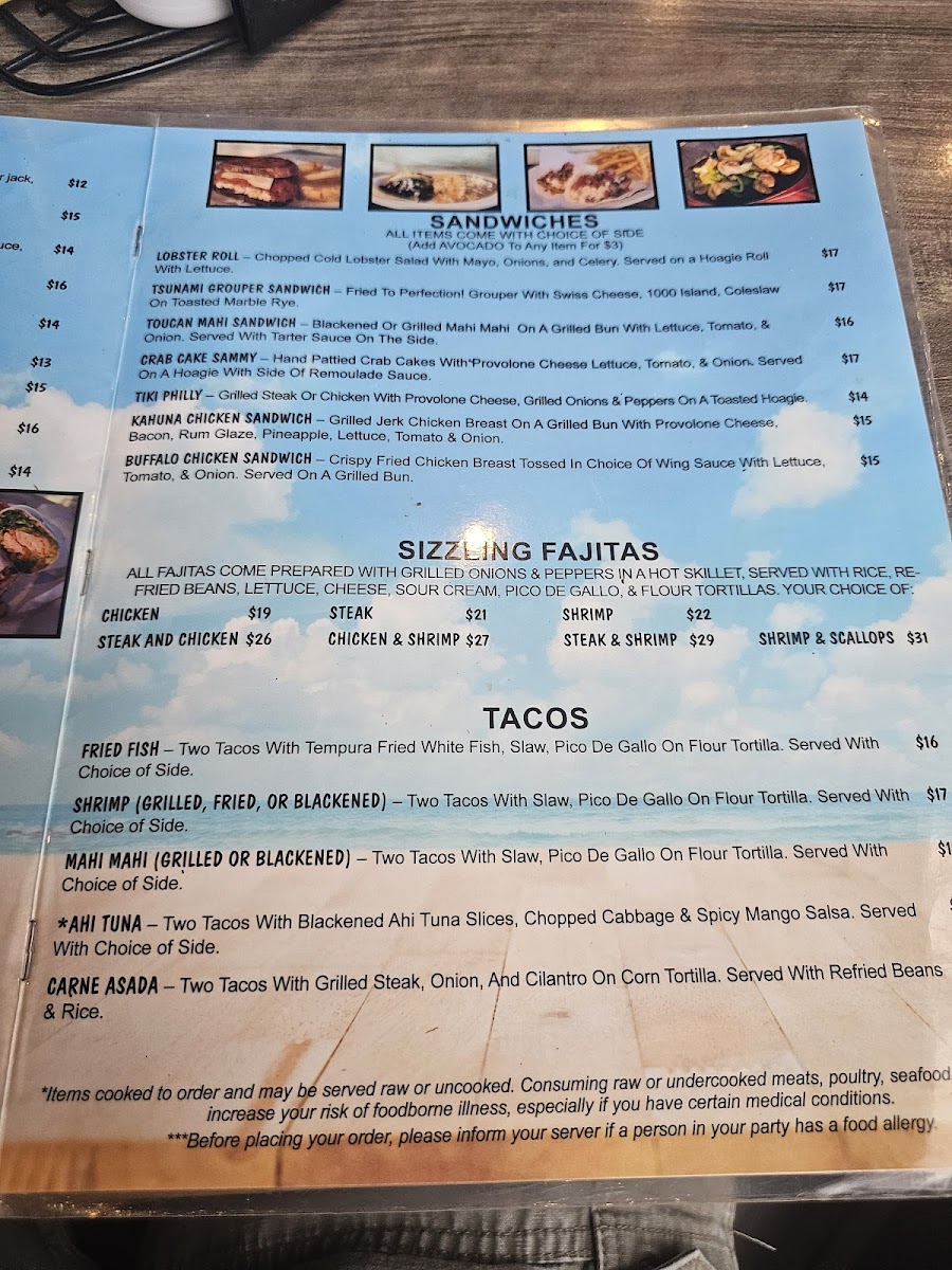 Menu Toucan's Lakefront-3